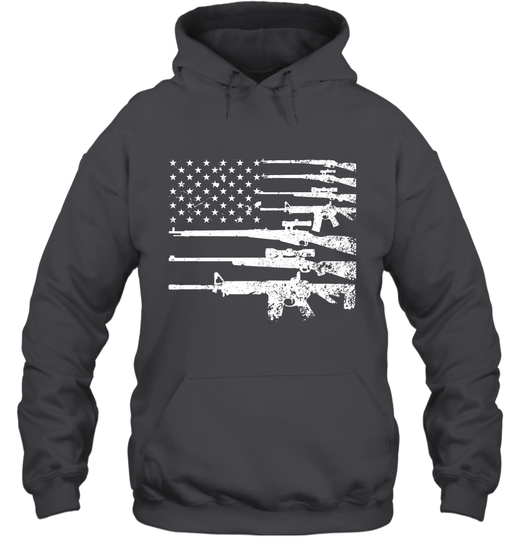 Gun US Flag Veteran Miltary Shirt Hoodie Hoodie Dark Heather