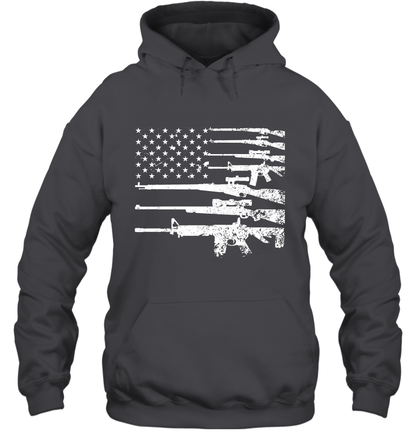 Gun US Flag Veteran Miltary Shirt Hoodie Hoodie Dark Heather