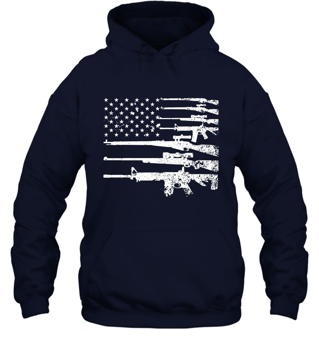 Gun US Flag Veteran Miltary Shirt Hoodie Hoodie Navy