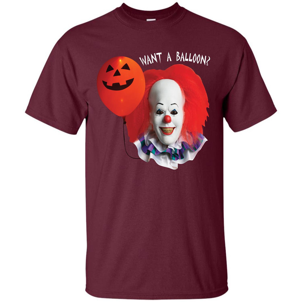 Halloween T-shirt Want A Balloon T-shirt Maroon