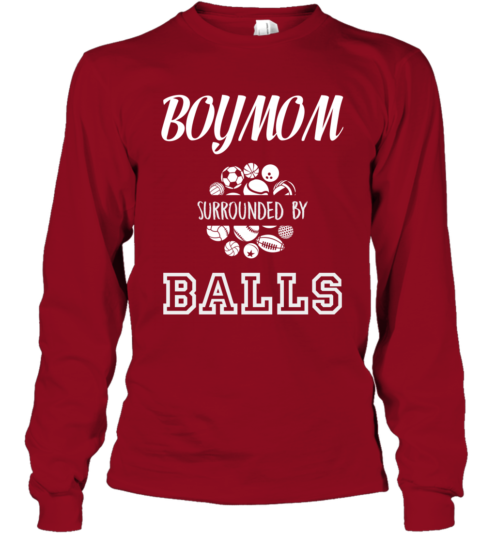 Boy Mom Surounded By Balls Shirt Long Sleeve T-Shirt Long Sleeve T-Shirt Cardinal Red