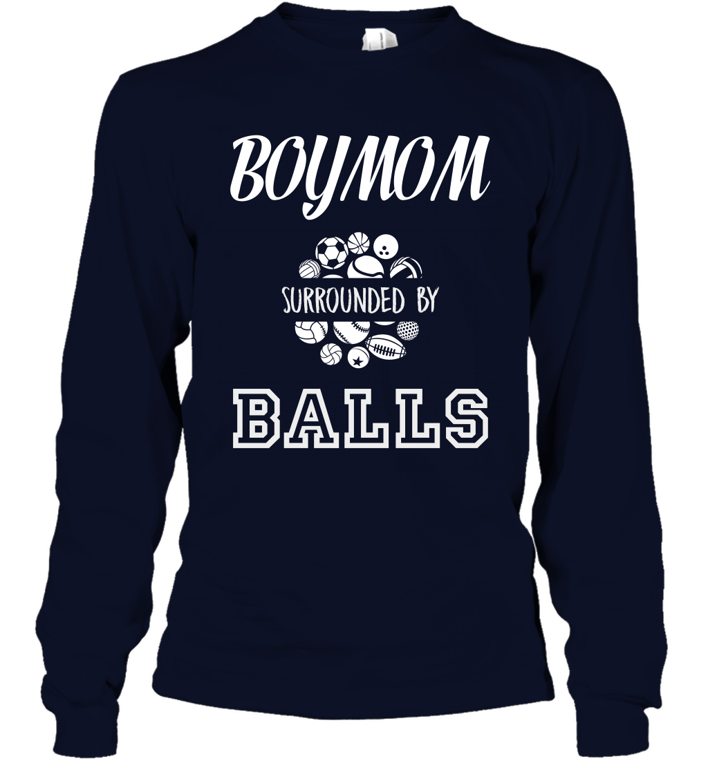 Boy Mom Surounded By Balls Shirt Long Sleeve T-Shirt Long Sleeve T-Shirt Navy