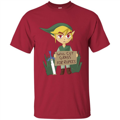 Video Games T-shirt Will Cut Grass For Rupees T-shirt Cardinal