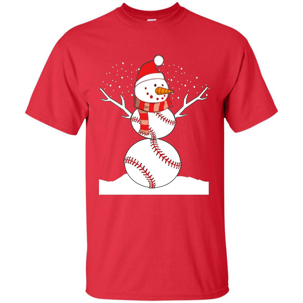 Cute Baseball Snowman Christmas T-Shirt Red