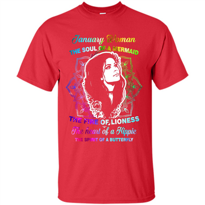January Woman T-shirt The Heart Of A Hippie Red