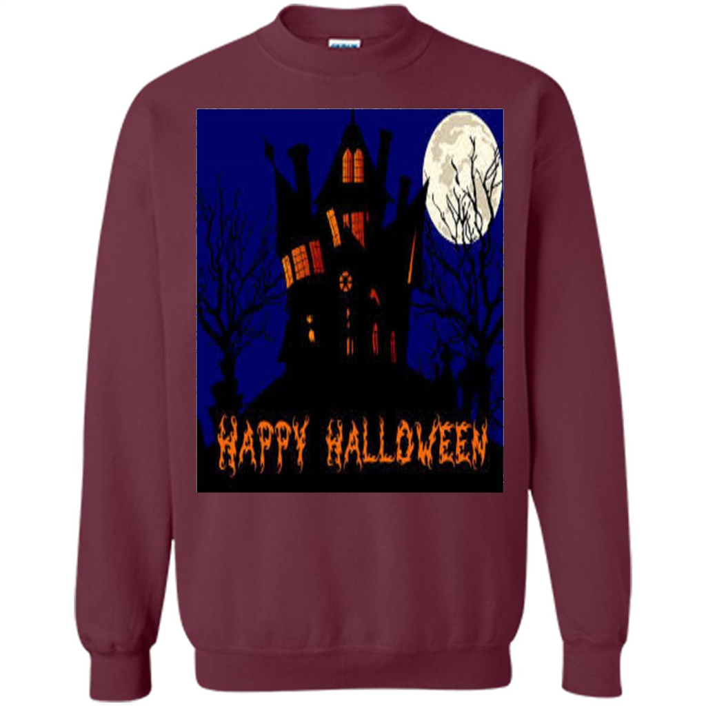Happy Halloween T-shirt Haunted House Maroon
