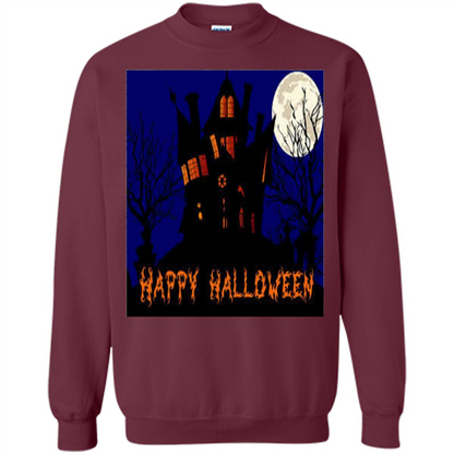 Happy Halloween T-shirt Haunted House Maroon