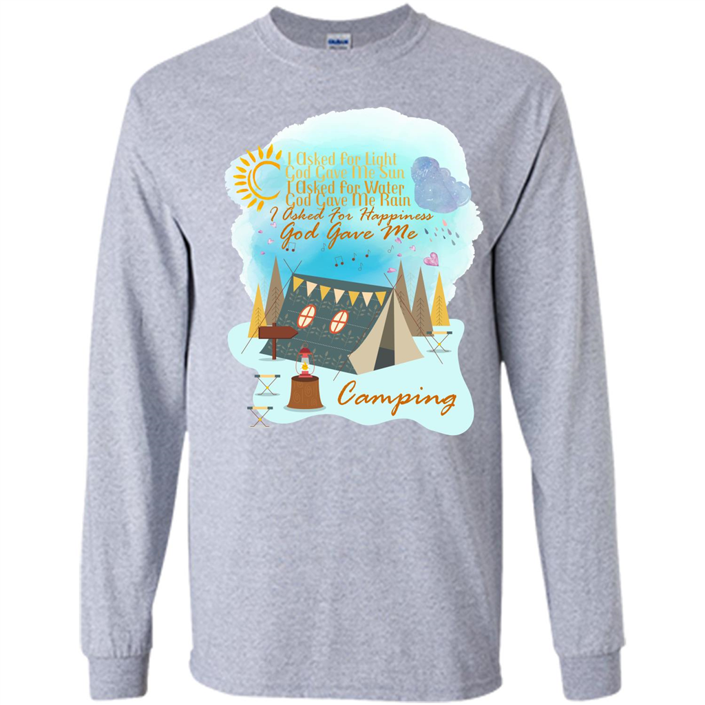 Camping T-shirt I Asked For Happiness God Gave Me Camping Sport Grey