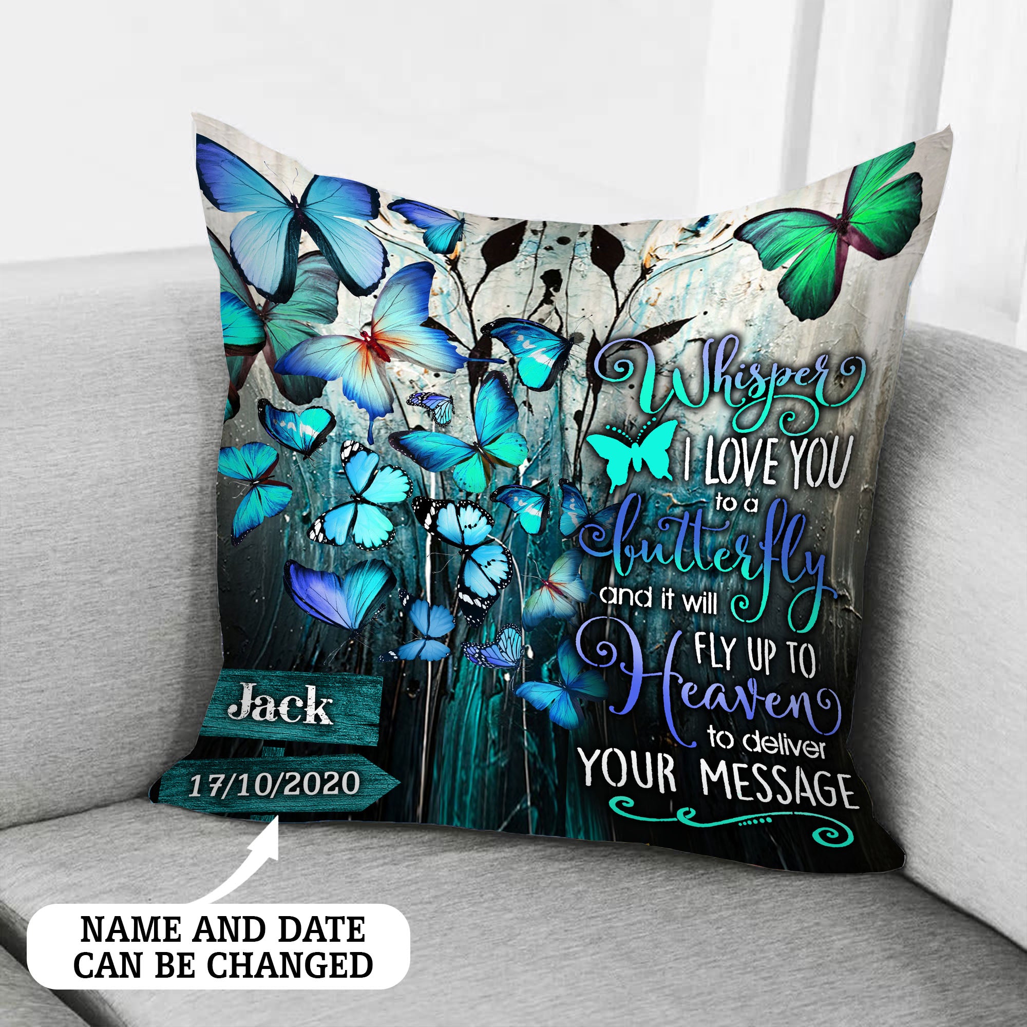 Personalized Love In Heaven Cushion Butterfly Delivers Your Message Pillow