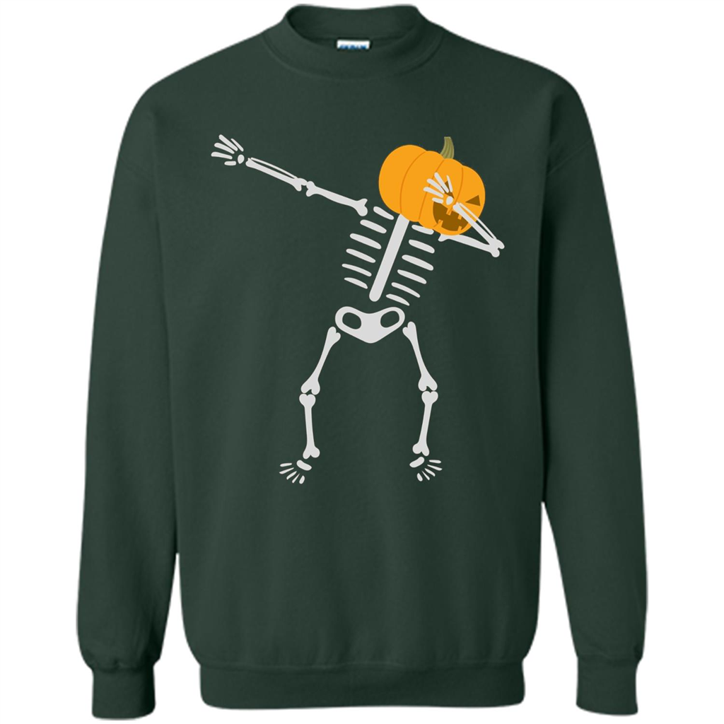 Dabbing Skeleton T-shirt Pumpkin Funny Halloween T-shirt Forest Green