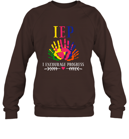 IEP I Encourage Progress Colors Fingerprint Hand Shirt Sweatshirt Sweatshirt Dark Chocolate