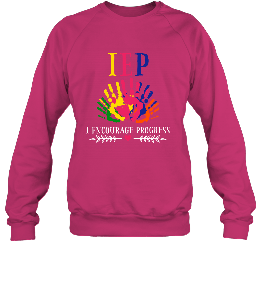 IEP I Encourage Progress Colors Fingerprint Hand Shirt Sweatshirt Sweatshirt Heliconia