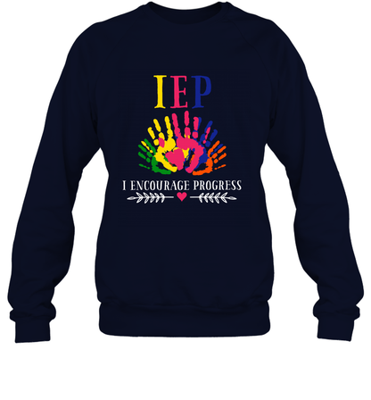 IEP I Encourage Progress Colors Fingerprint Hand Shirt Sweatshirt Sweatshirt Navy
