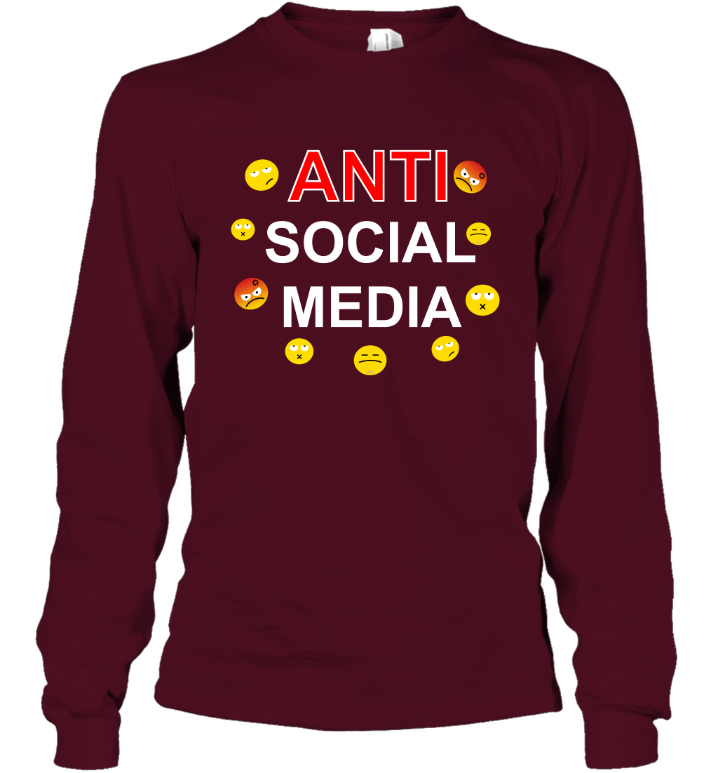 Anti Social Media Shirt Long Sleeve T-Shirt Long Sleeve T-Shirt Maroon