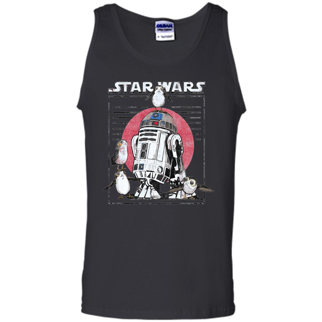 Movie T-shirt Last Jedi Flock Of Porgs Surround R2-D2 T-shirt Black