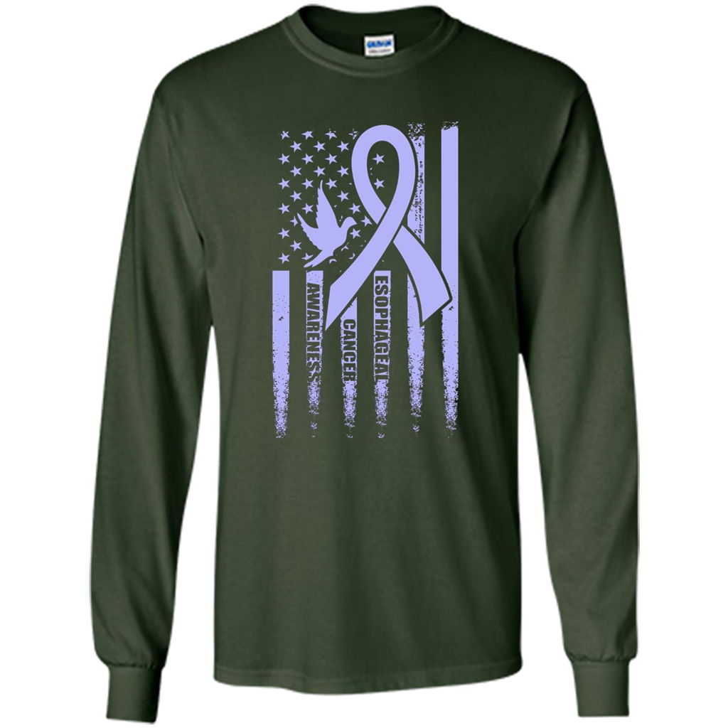 Esophageal Cancer USA Flag Periwinkle Ribbon and Dove T-shirt Forest Green