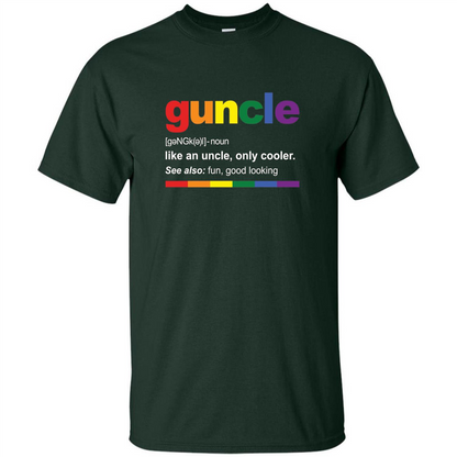 Mens Rainbow Guncle Definition T-Shirt Funny Gift For Gay Uncle Forest Green