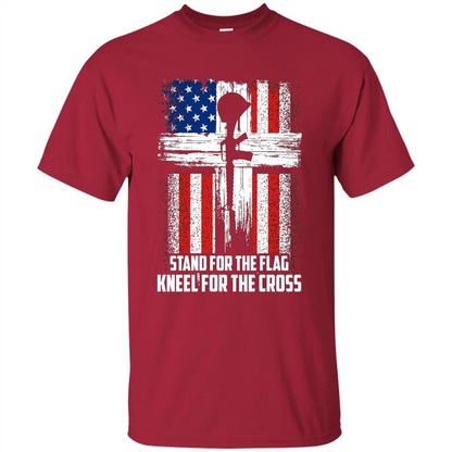 Military T-shirt Stand For The Flag Kneel For The Cross T-Shirt Cardinal