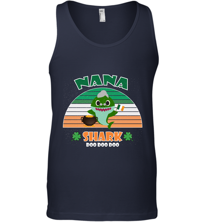 Irish Nana Shark Saint Patricks Day Family Shirt Tank Top Navy