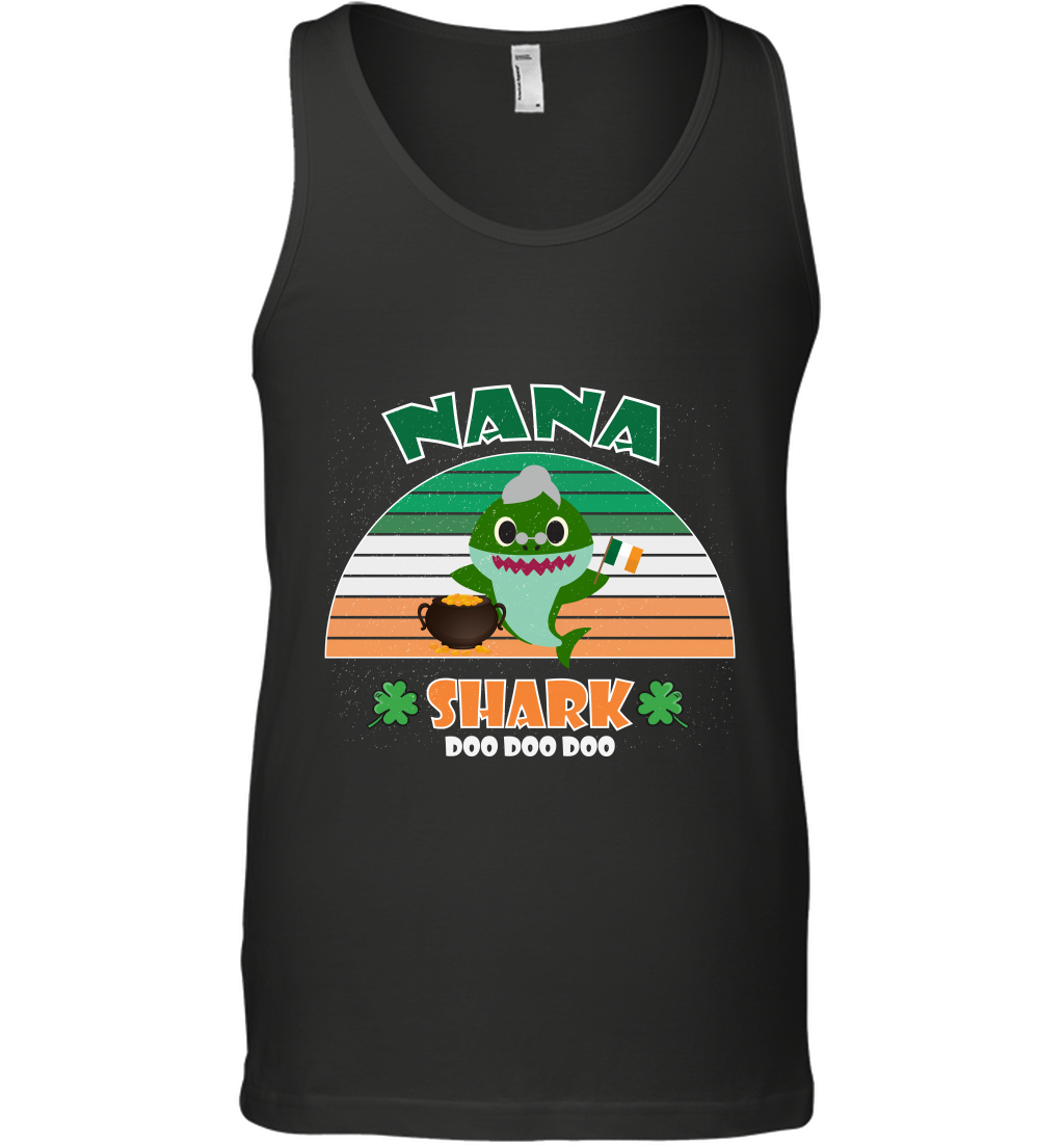 Irish Nana Shark Saint Patricks Day Family Shirt Tank Top Black