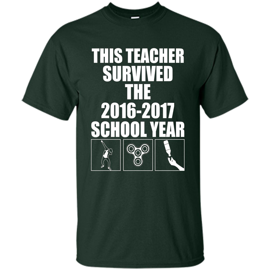 Teacher T-shirt This Teacher Survived The 2016-2017 School Year Forest Green