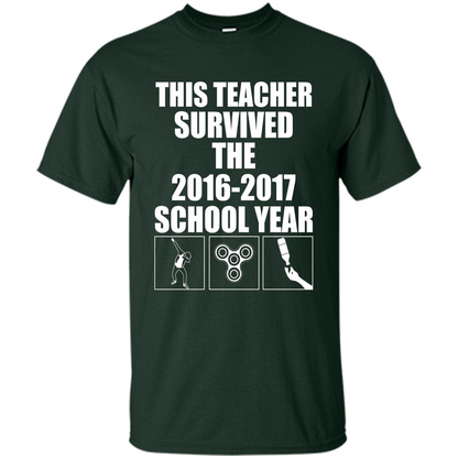 Teacher T-shirt This Teacher Survived The 2016-2017 School Year Forest Green
