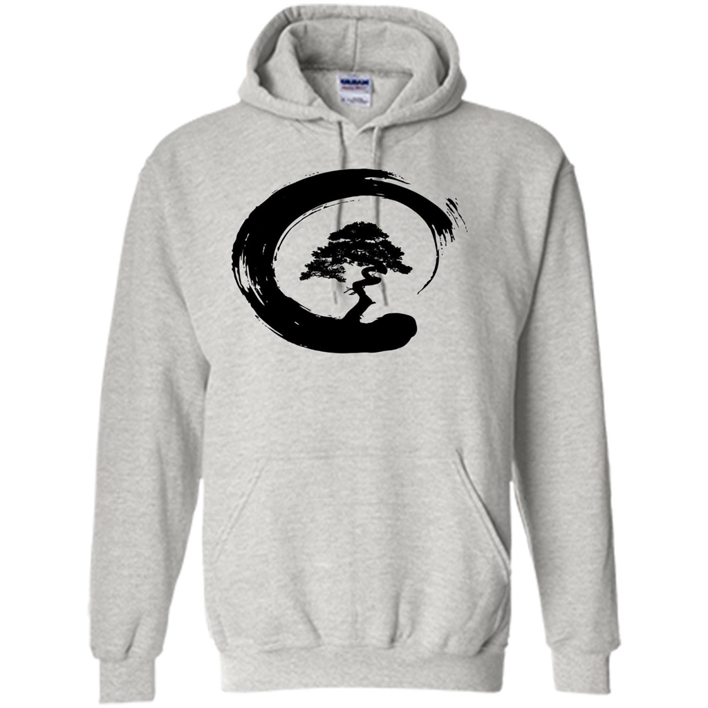 Bonsai Tree in Enso Circle - Buddhist Zen Calligraphy t-hirt Ash