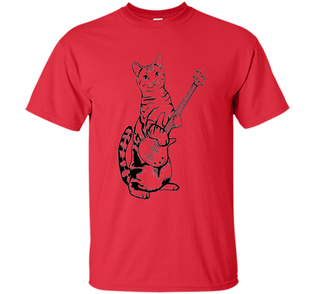 Bassist T-shirt Cat Playing Bass T-shirt Red