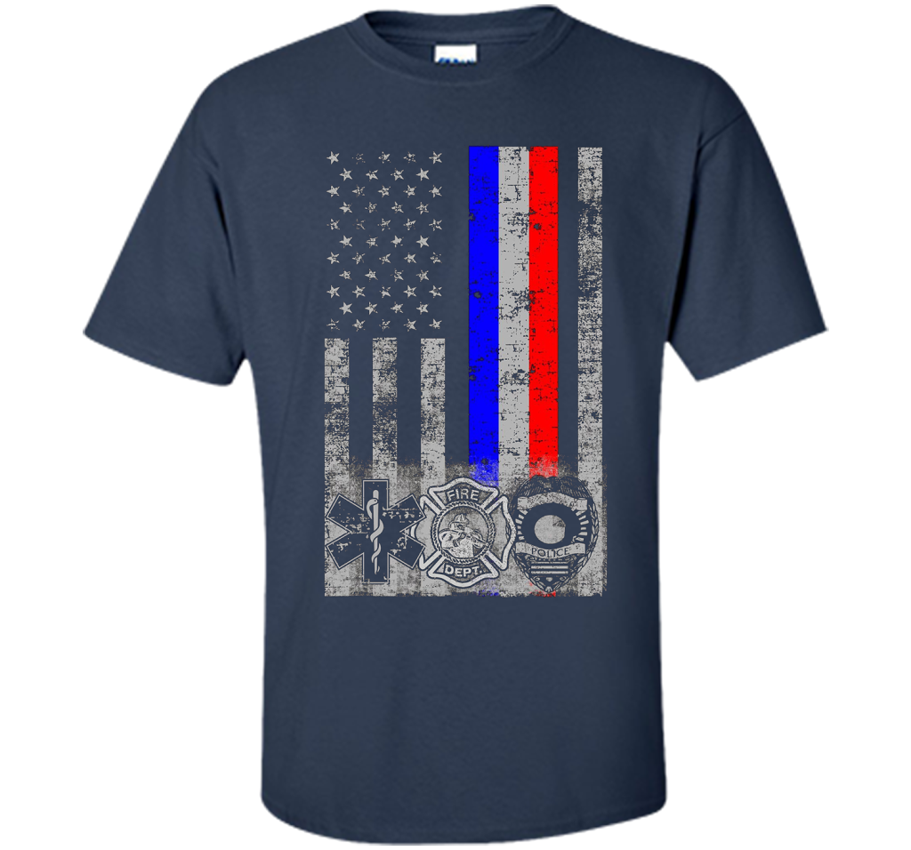 Fireman Police EMT / First Responder Flag t-shirt Navy