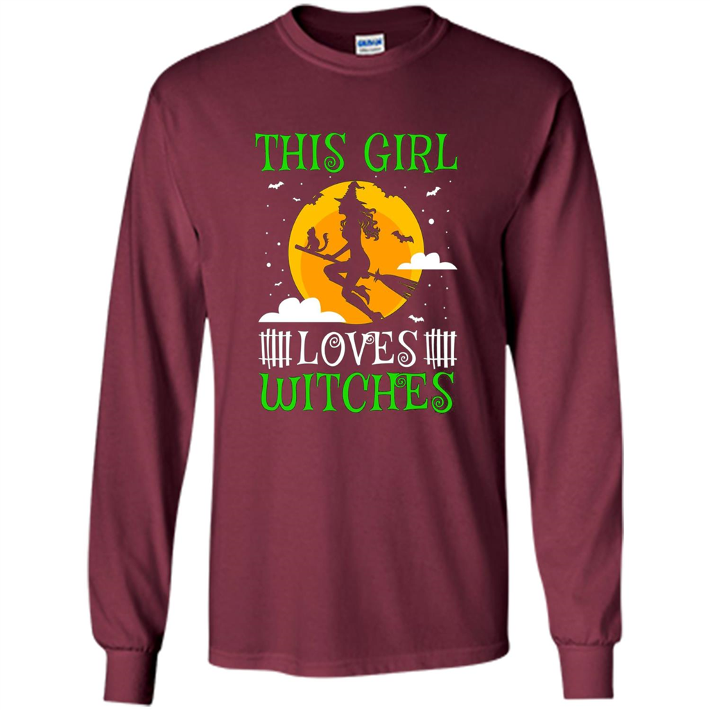 This Girl Loves Witches Witch Halloween T-Shirt Maroon