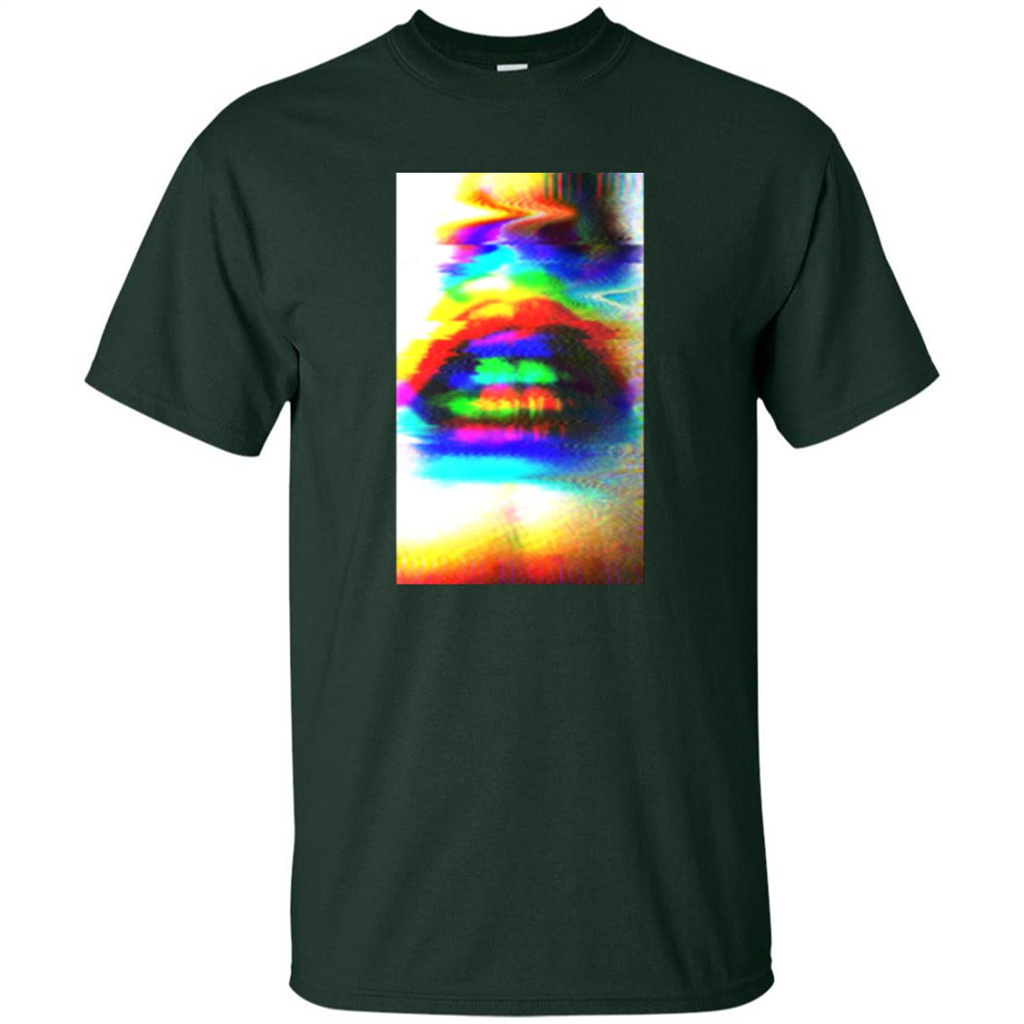 Glitch Art Lips T-shirt Forest Green
