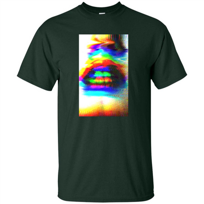 Glitch Art Lips T-shirt Forest Green