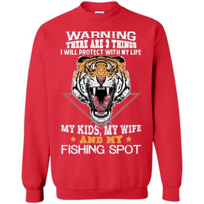 Fisherman T-shirt Warning There Are 3 Things I Will Protect With My Life Red