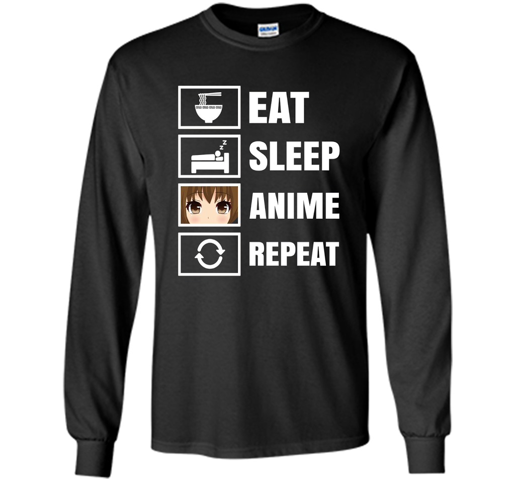 Eat Sleep Anime Repeart T-Shirt Funny Anime Geek cool shirt Black