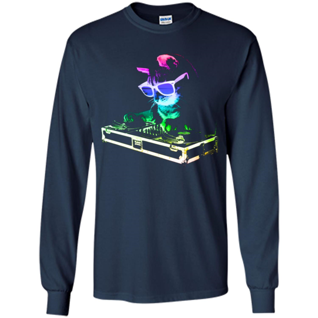 Cat Lover T-shirt House Cat Rainbow DJ Kitty Navy