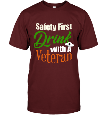 Safety First Drink With A Veteran Saint Patricks Day Shirt T-Shirt Cardinal