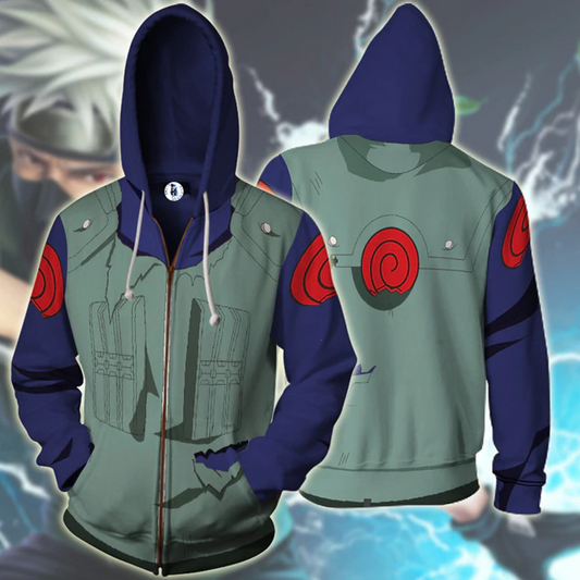 Naruto Hatake Kakashi Cosplay Zip Up Hoodie Jacket 4XL
