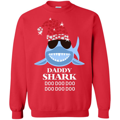 Daddy Shark With Santa Claus Hat Merry X-mas Family Shark Gift Shirt Red