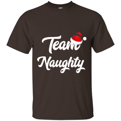 Christmas T-shirt Team Naughty Nice Santa Hat T-shirt Dark Chocolate