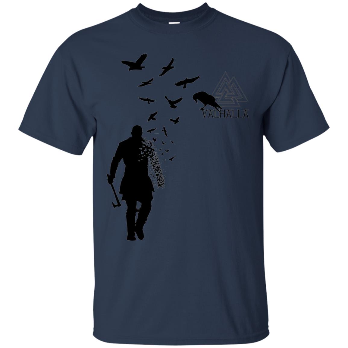 Vikings Axe Ragnar Lothbrok Flock Of Ravens Valhalla Symbol T-shirt Navy