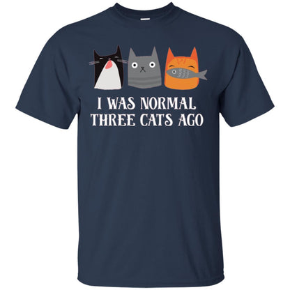 Cat Lovers T-shirt I Was Normal Three Cats Ago Funny Navy