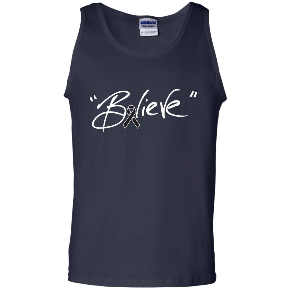 Melanoma Cancer Awareness Shirt Black Ribbon Believe Navy