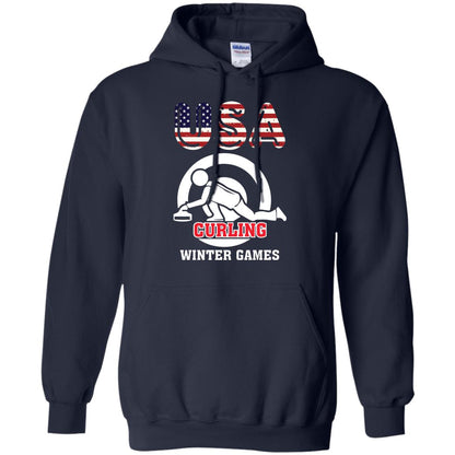 Usa Curling Winter Games Curling Lover T-shirt Navy