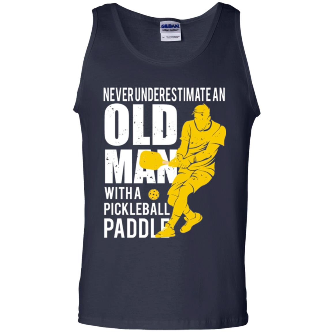 Pickleball T-shirt Never Underestimate Old Man With Pickleball Paddle Navy
