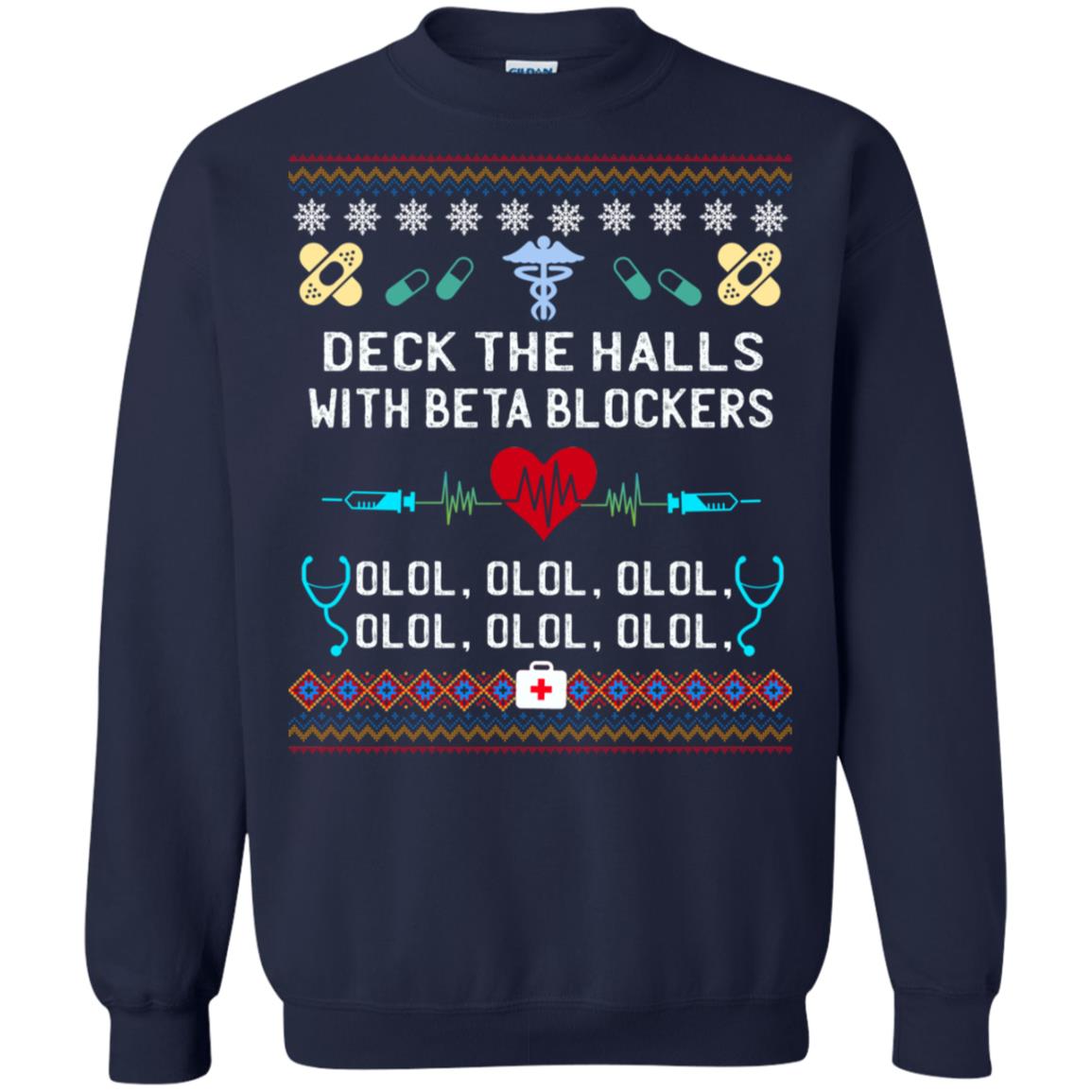 Deck The Halls With Beta Blockers Nursing X-mas Quote Shirt Navy