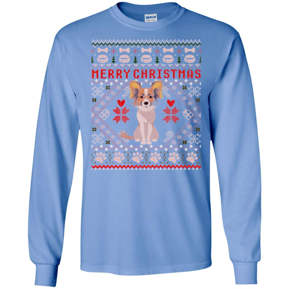 Dog Lover T-shirt Papillon Dog Merry Christmas Carolina Blue