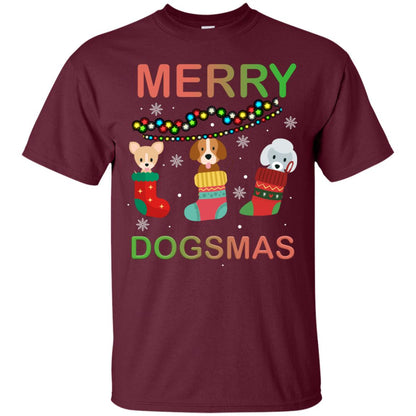 Merry Dogsmas X-mas Gift Shirt For Dogs Lovers Maroon