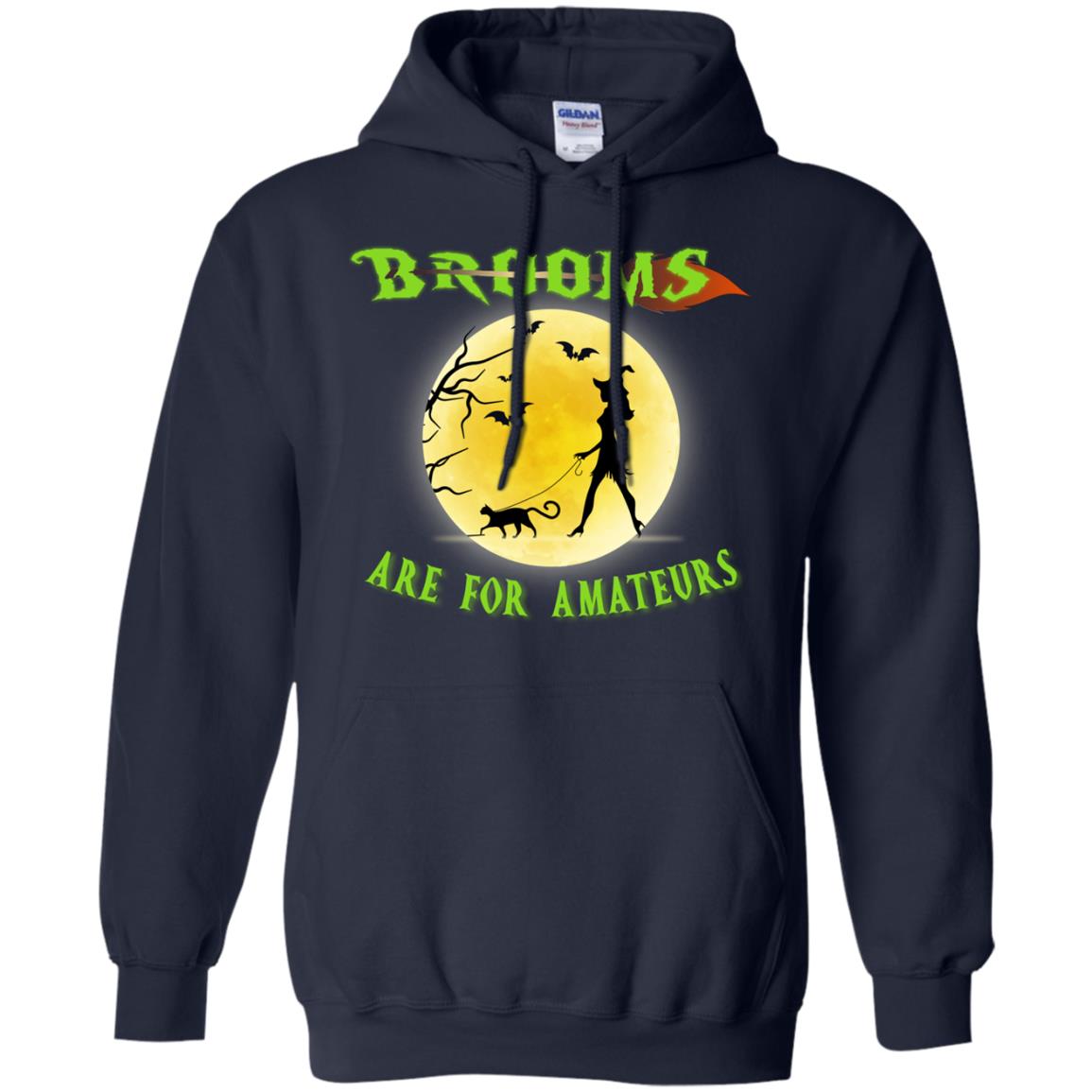 Brooms Are For Amateurs Witches Walk With Cat Funny Halloween Shirt Navy