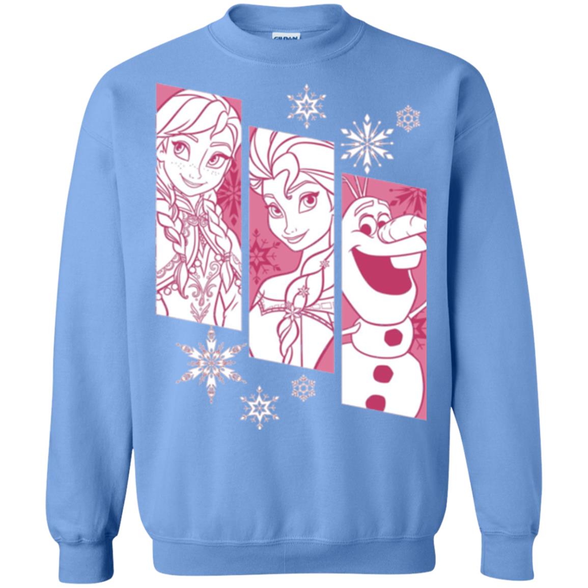 Frozen Anna Elsa Olaf Snowflake Panel Graphic T-shirt Carolina Blue