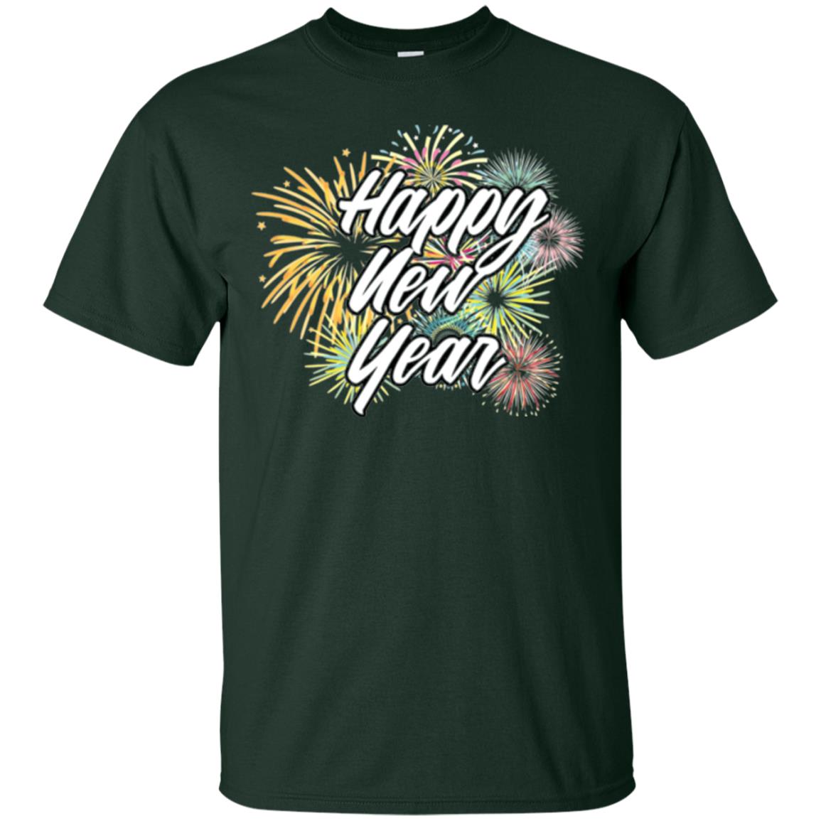 Happy New Year T-shirt Fireworks Forest Green